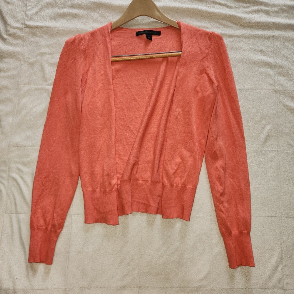 Express Silk-Blend Open-Front Bolero Shrug Silk Crop Cardigan. Coral. Womens S